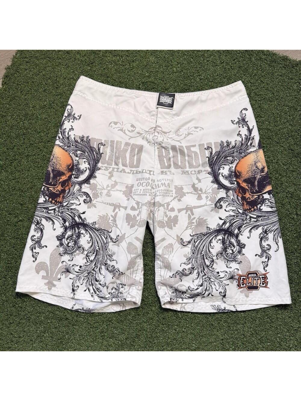MMA Elite Shorts Men Large MMA Training Skull Y2K Fighting Graphic Swim Trunks